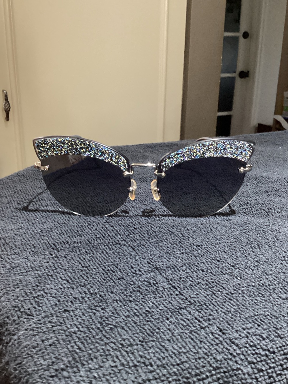 Miu Miu Crystal-Embellished Rimless Sunglasses with Black Gradient Lenses